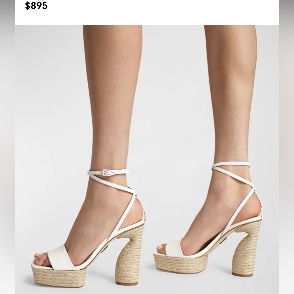 Paul Andrew White Leather Wrap-Ankle Platform Sandals
